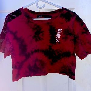 Empyre Kipsy Tape Red Tie Dye Crop T-Shirt Womens size medium